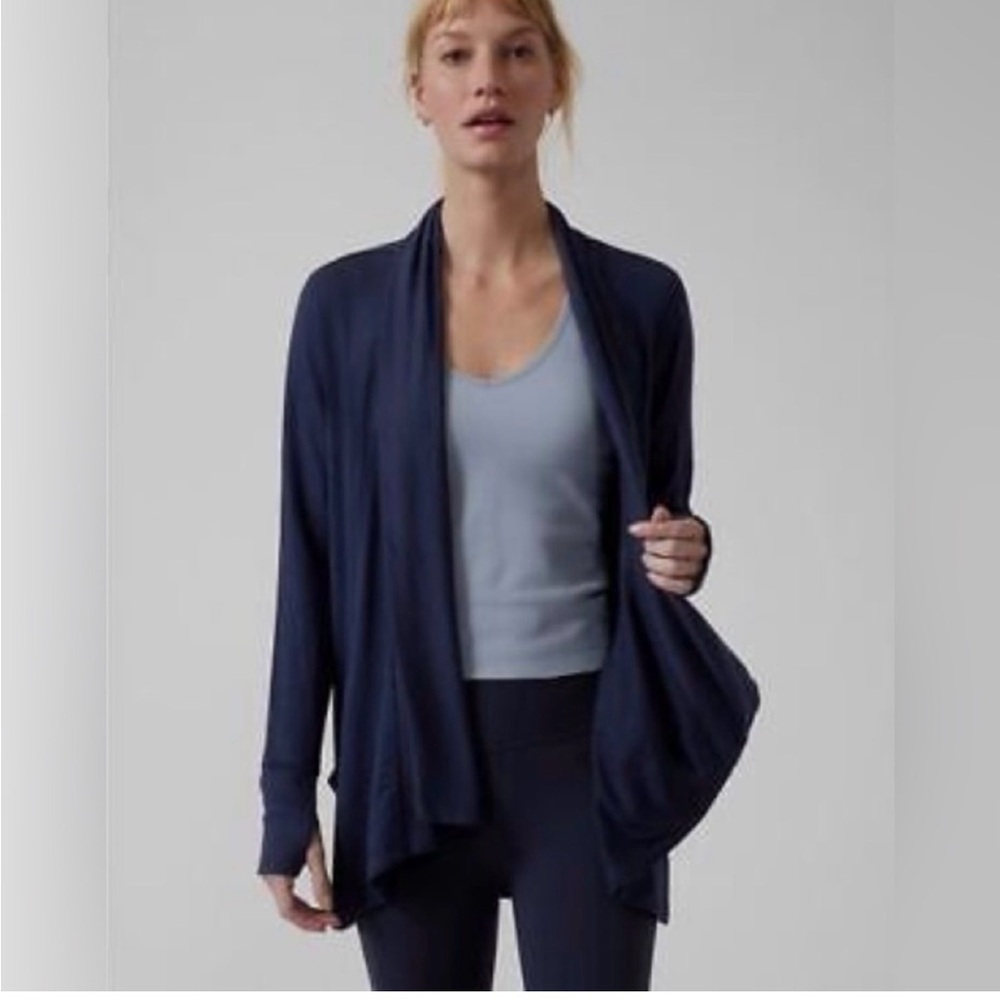 NWT Athleta Pranayama Open Wrap Cardigan in Deep Blue Medium